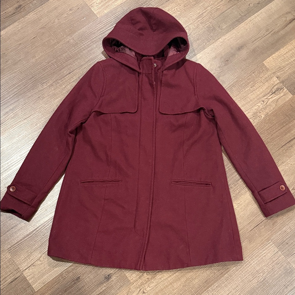 a new day Maroon Hooded wool blend  Trench Coat